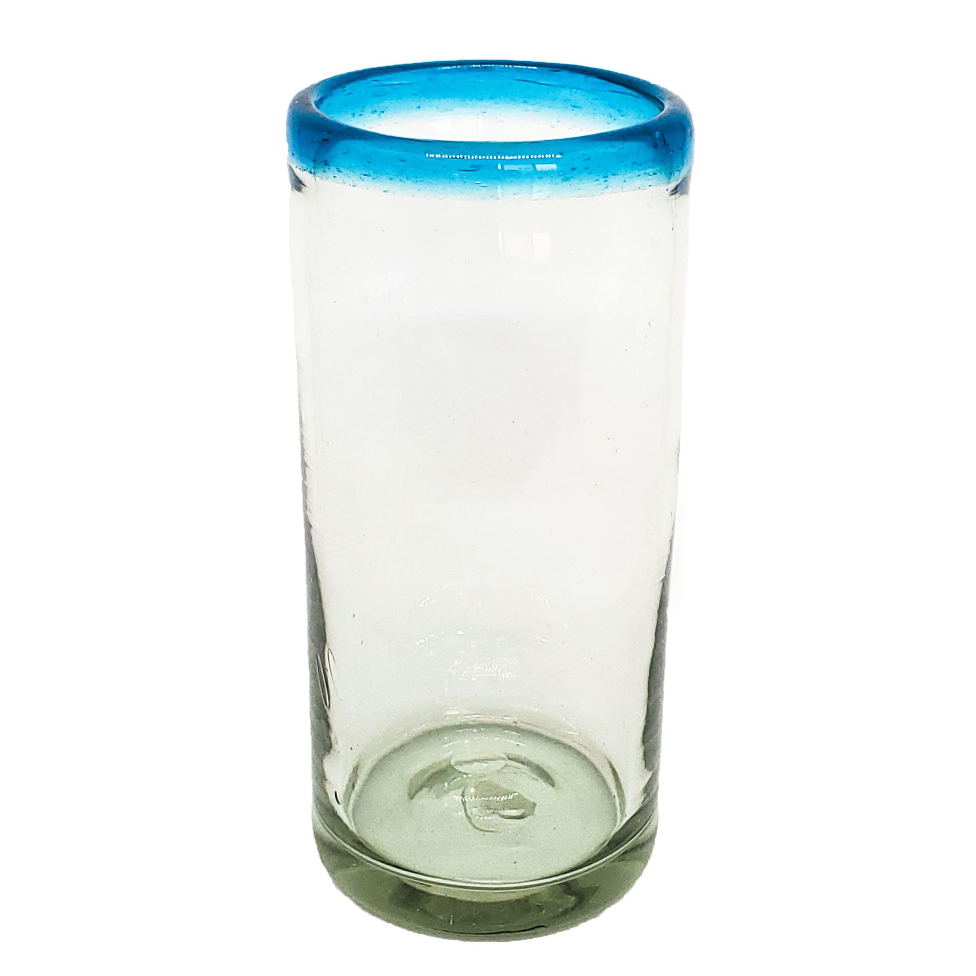 MEXICAN GLASSWARE / Aqua Blue Rim 20 oz Tall Iced Tea Glasses 